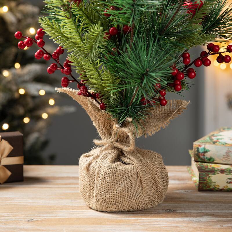 Glitzhome 20"H Christmas Floral Table Tree Decor with Base for Party ...